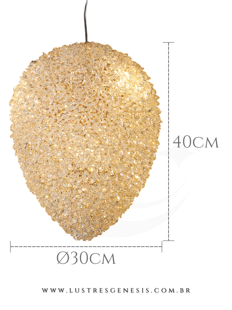 Lustre Pendente Cristal Dourado Esfera &Oslash;30cm E14, Cabeceira de Cama, Banheiro, Lavabo, Balcao de Cozinha, Bancada Area Gourmet